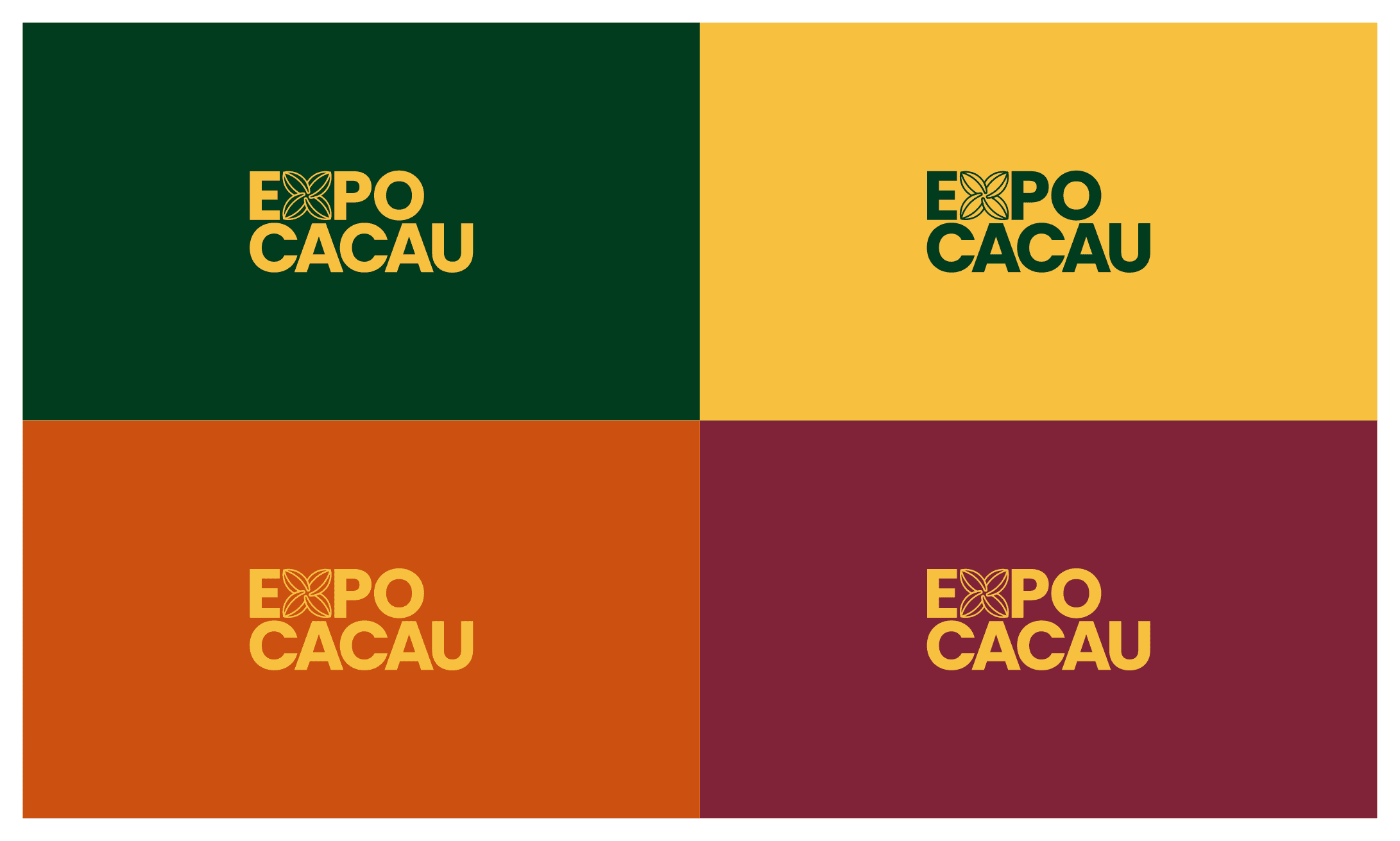Variações do logo Expo Cacau nas 4 cores da identidade visual