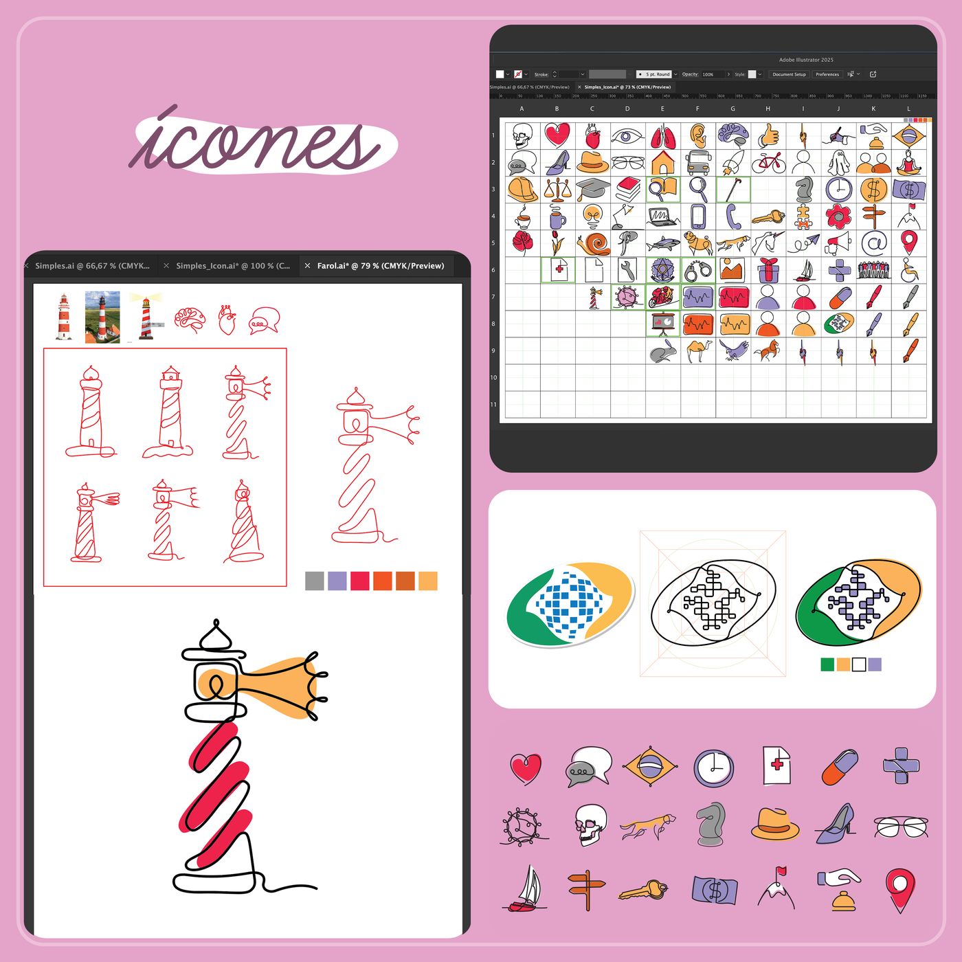 Conjunto de ícones ilustrados desenhados à mão para a Simples